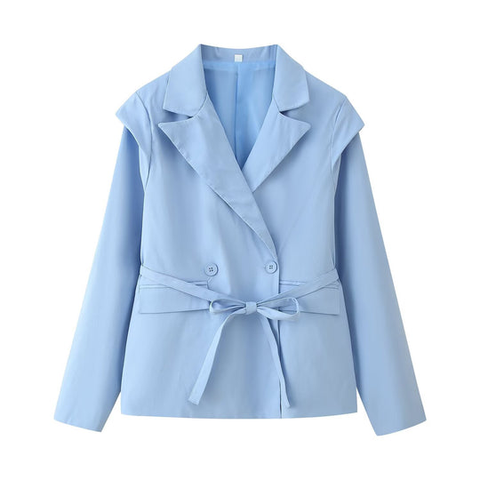 Damen Taillierter Bindegürtel-Blazer mit doppelter Knopfleiste und Reverskragen Shop Nory