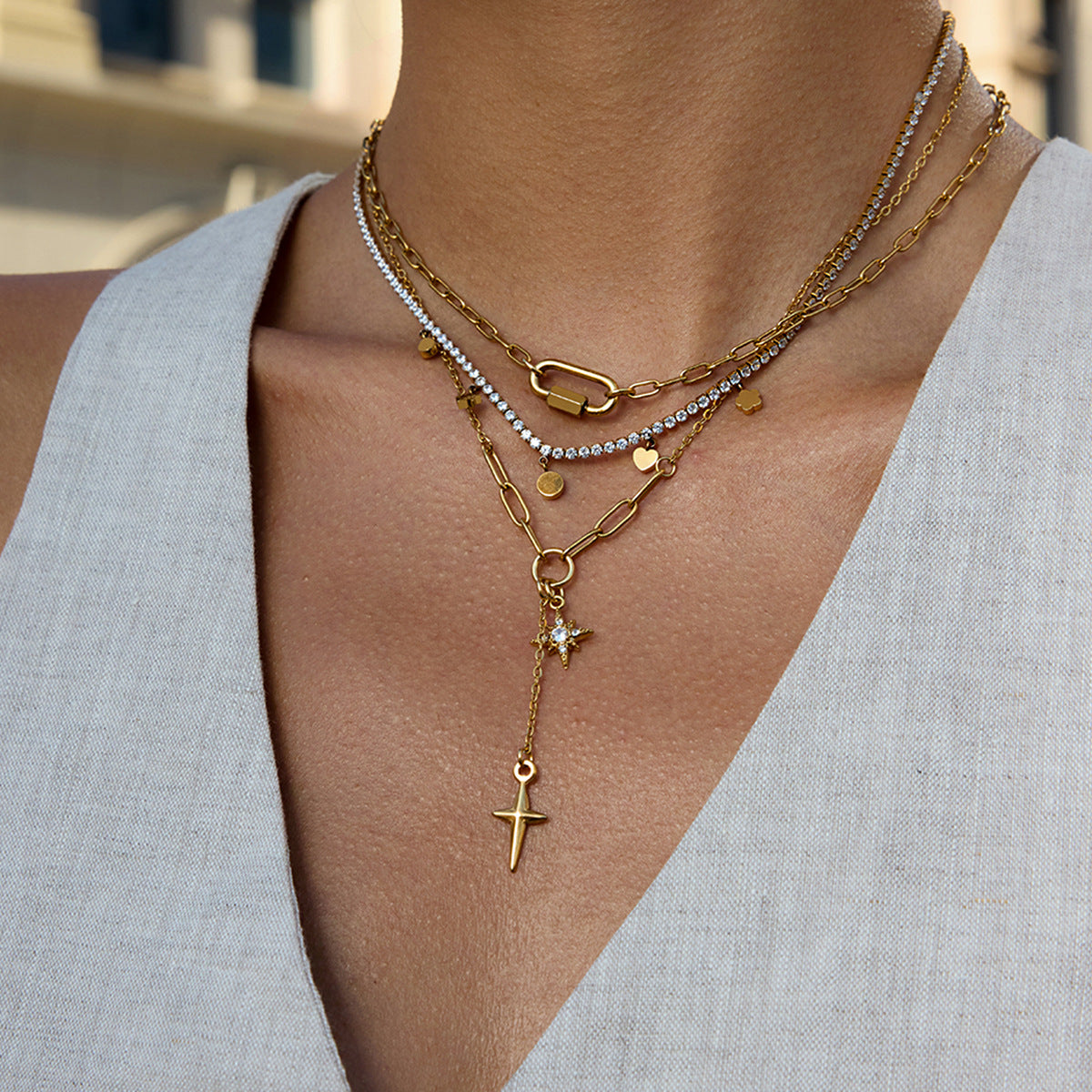 Damen Halskette mit modernem Kettendesign aus hypoallergenem Edelstahl Shop Nory