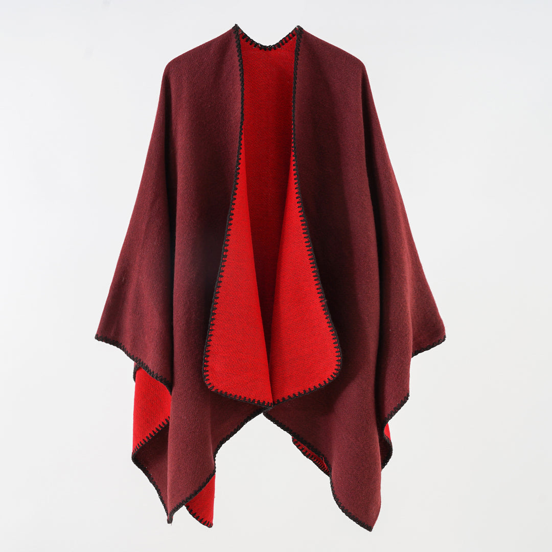 Damen Reversibler Strickponcho mit Zierkettnaht und Oversize-Fall Shop Nory