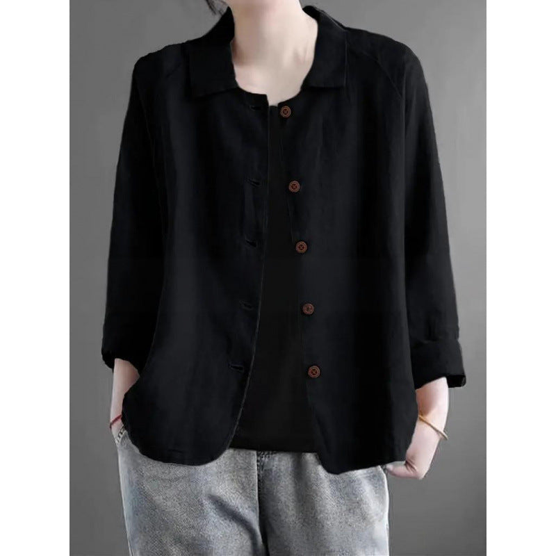 Damen Leichte Leinenoptik-Bluse mit lockerer Passform, 3/4-Ärmeln und Knopfleiste Shop Nory