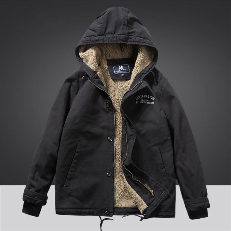 Herren Canvas‑Hoodie‑Parka mit durchgehendem Teddyfleece‑Futter und Kordelzug Shop Nory
