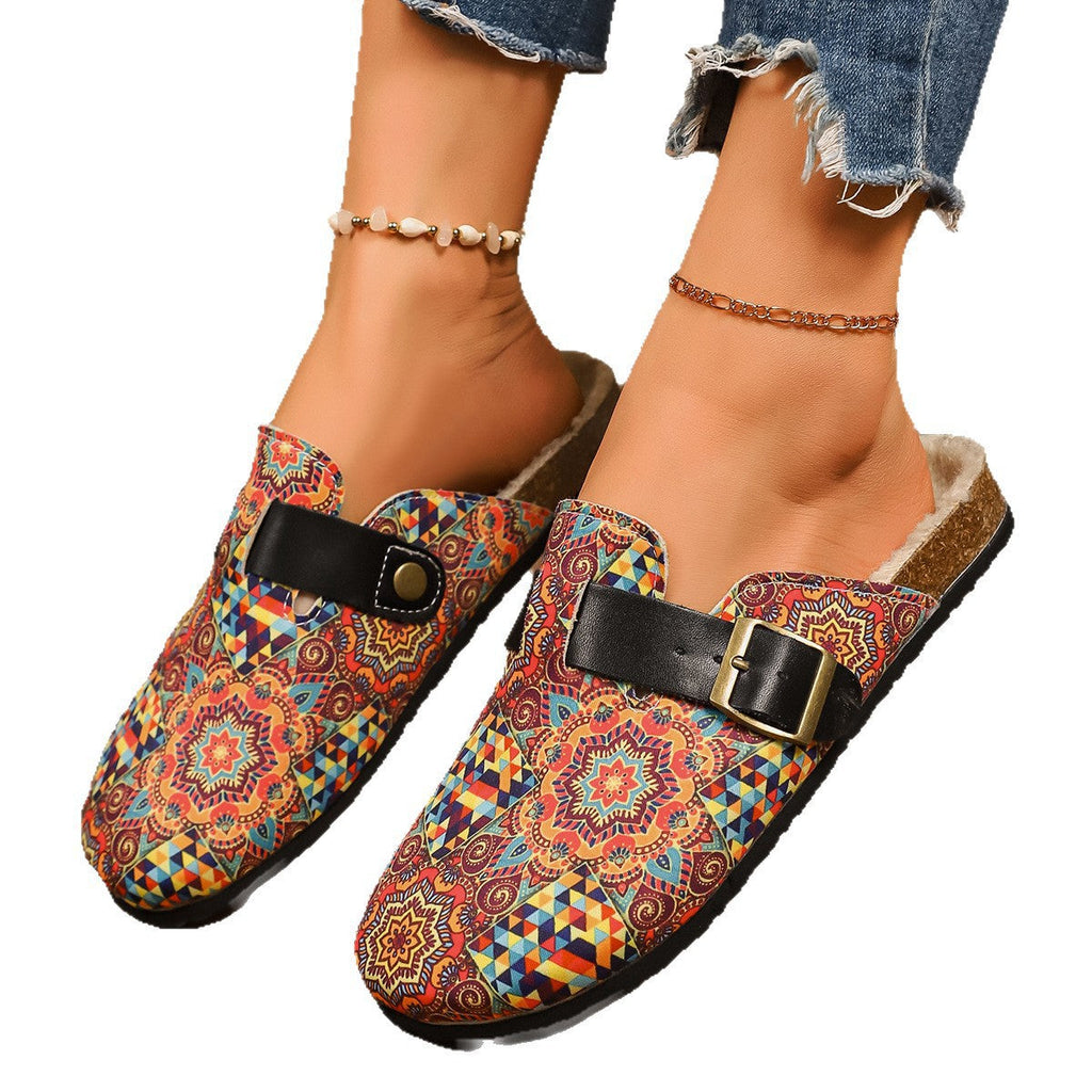 Damen Freizeit-Sandalen mit buntem geometrischen Design und verstellbarem Riemen Shopnory