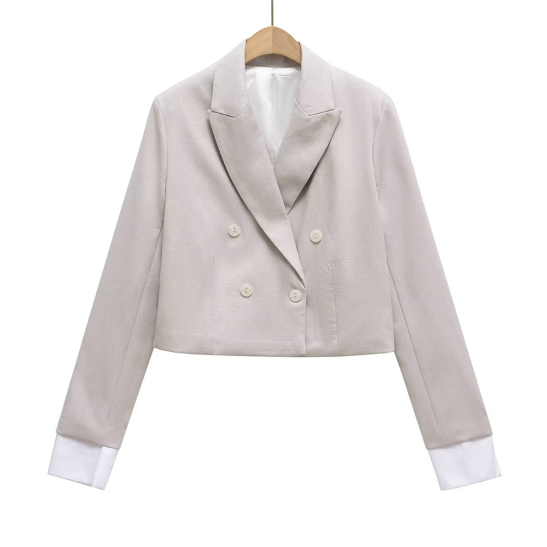 Damen Cropped Doppelreiher-Blazer mit Reverskragen Shop Nory