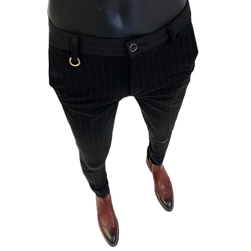 Herren schmal geschnittene Nadelstreifen-Anzughose mit elastischem Bund und Ringdetail Shop Nory