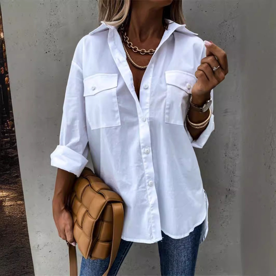 Damen Modische Hemdbluse mit praktischen Brusttaschen und legerem Schnitt