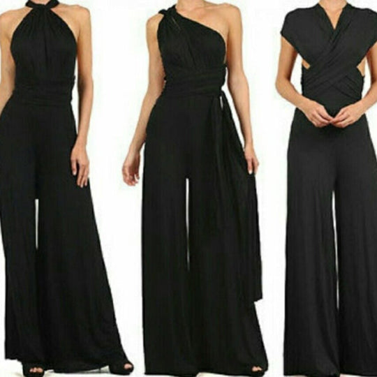 Damen Eleganter Jumpsuit mit Tiefem V-Ausschnitt und Innovativer Wickeloptik