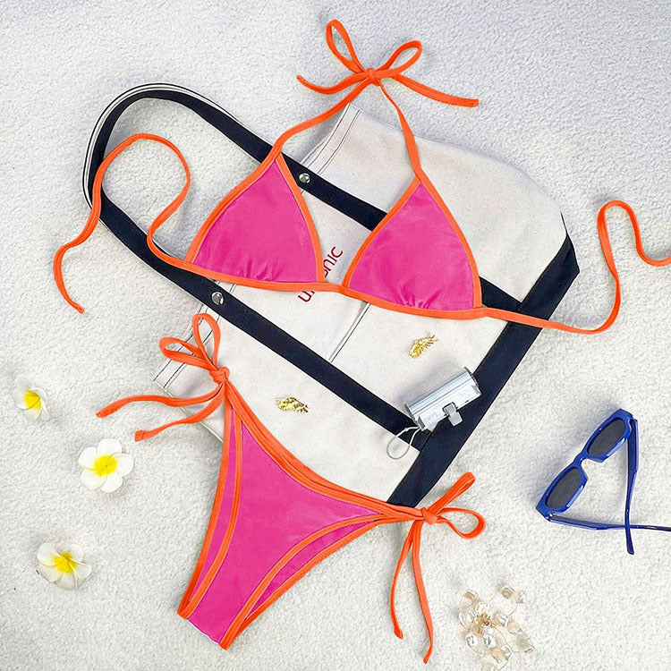 Damen Triangel-Bikini mit kontrastierenden Trägern