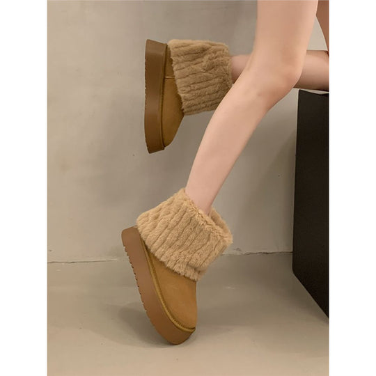 Damen Gefütterte Plateau-Ankle-Boots aus Veloursimitat mit umschlagbarem Kunstfellrand Shop Nory