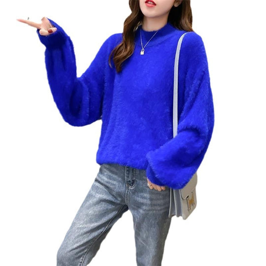Damen Flauschiger Mohair-Mix Pullover mit Stehkragen und Oversize-Silhouette Shop Nory
