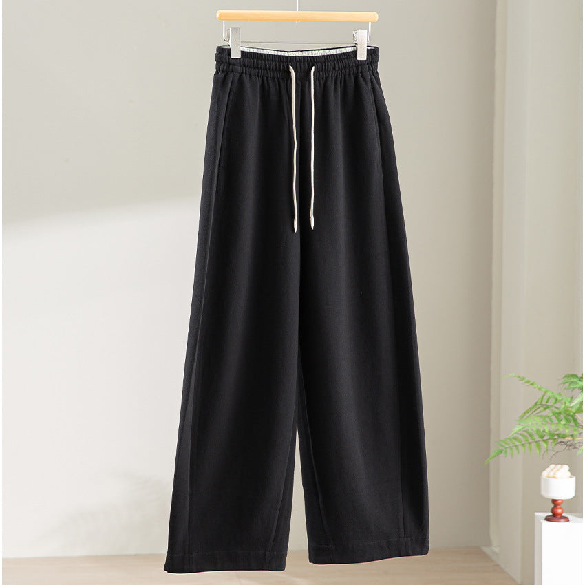 Damen Weite High‑Waist Loungehose aus weichem Baumwollmix mit Elastikbund und Tunnelzug Shop Nory