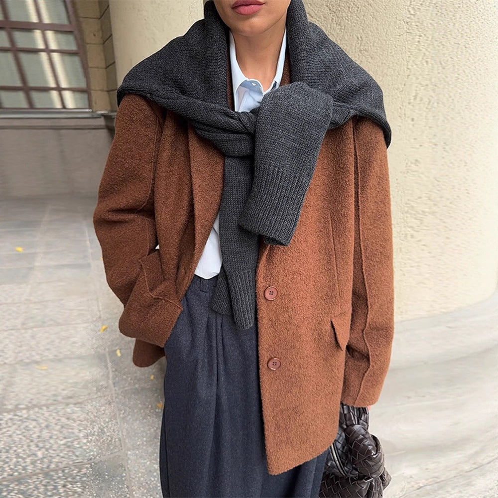 Damen Boxy-Wollmix-Kurzmantel mit strukturierter Oberfläche, Reverskragen & Pattentaschen Shop Nory