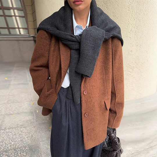 Damen Boxy-Wollmix-Kurzmantel mit strukturierter Oberfläche, Reverskragen & Pattentaschen Shop Nory