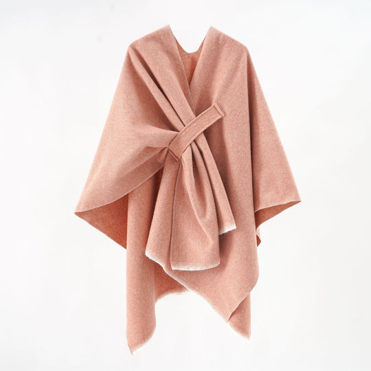 Damen luxuriöser Woll-Kaschmir-Poncho mit Bindegürtel und Fransensaum Shop Nory