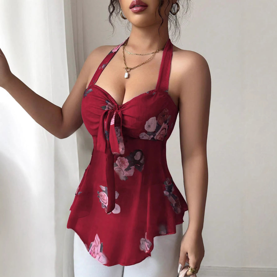 Damen Neckholder-Bustier-Top mit gerafftem Bindedetail und ausgestelltem Volantsaum Shop Nory