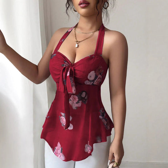Damen Neckholder-Bustier-Top mit gerafftem Bindedetail und ausgestelltem Volantsaum Shop Nory