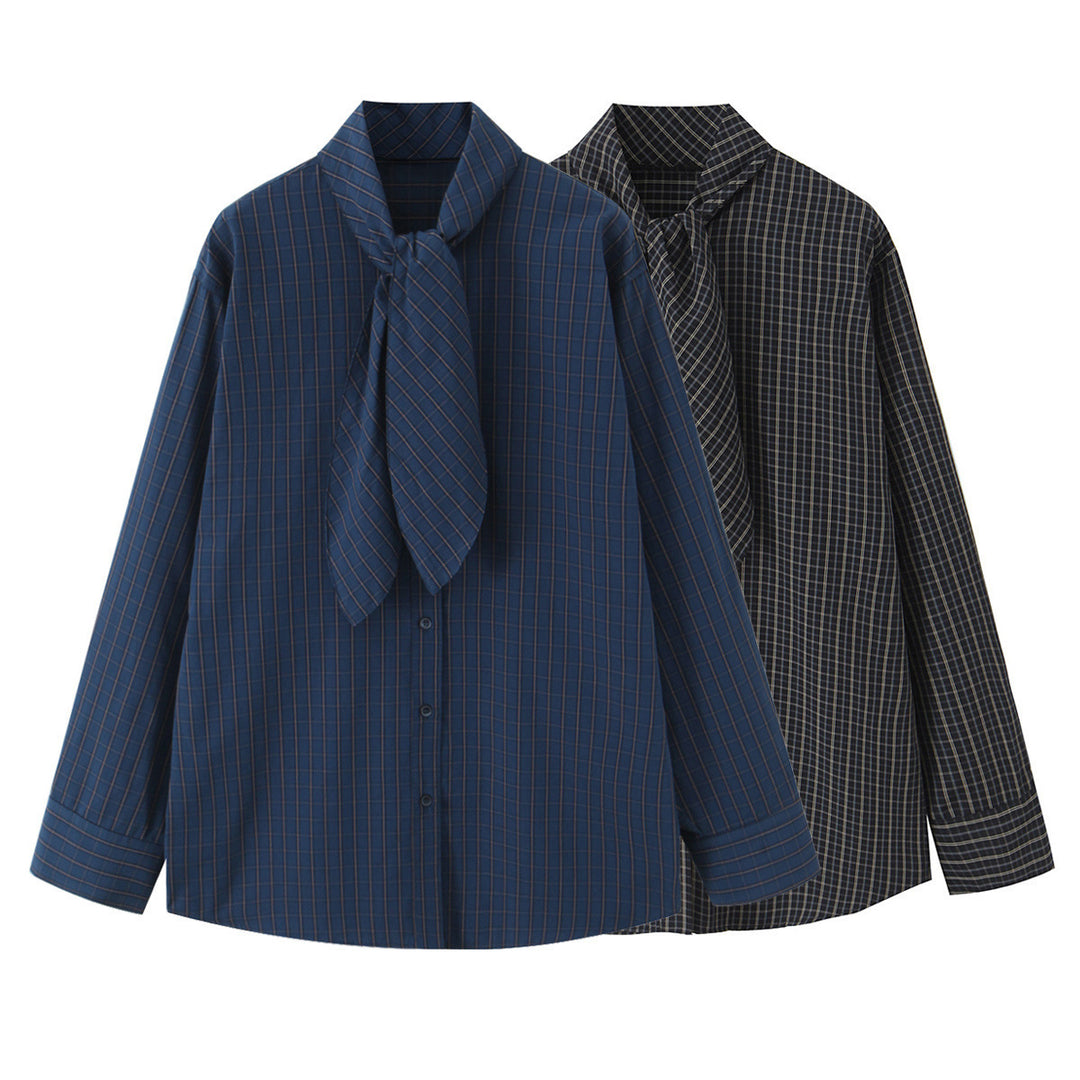 Damen Kariertes Blusenshirt mit Schluppe und weiter Passform Shop Nory