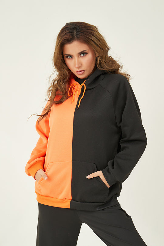 Damen nan Kapuzenpullover mit kontrastreichem Blockdesign, Oversize-Schnitt und Kängurutasche Shop Nory