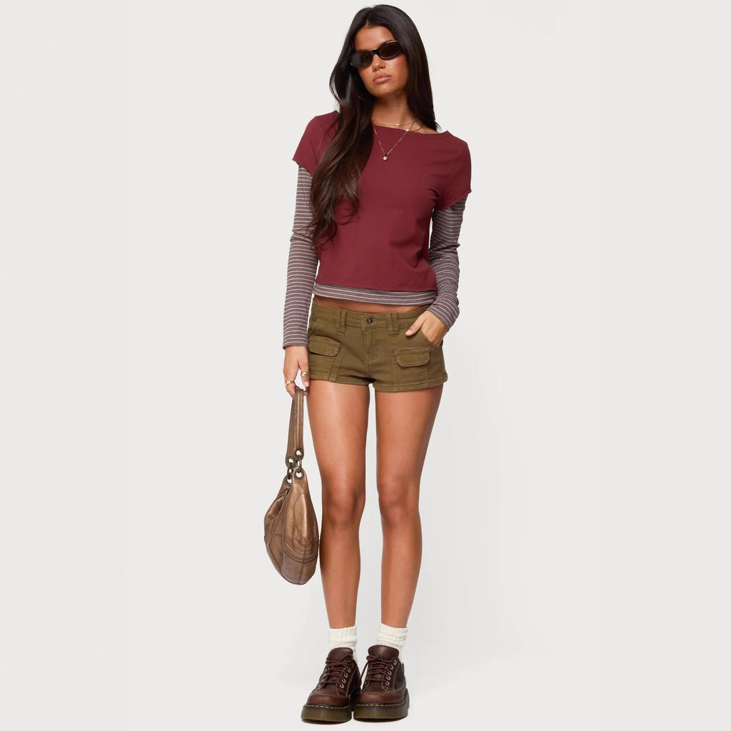 Damen modisches Langarmshirt mit einzigartigen Streifen und kurzem Schnitt Shopnory