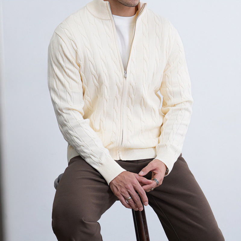 Herren Feiner Zopfmuster-Halbzip-Cardigan mit Rippkragen und silbernem Reißverschluss Shop Nory