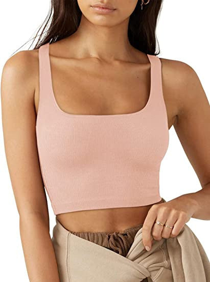 Damen cropped Top mit breiten Trägern und feinem Rippenmuster