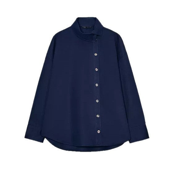 Damen Oversize-Hemdbluse mit asymmetrischem Stehkragen und verlängerter Rückenpartie Shop Nory