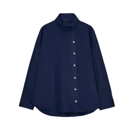 Damen Oversize-Hemdbluse mit asymmetrischem Stehkragen und verlängerter Rückenpartie Shop Nory