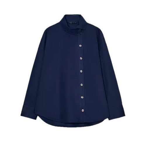 Damen Oversize-Hemdbluse mit asymmetrischem Stehkragen und verlängerter Rückenpartie Shop Nory