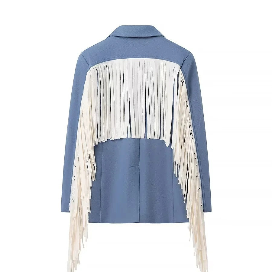 Damen Oversize-Blazer mit langen Fransen und Ziernähten Shop Nory