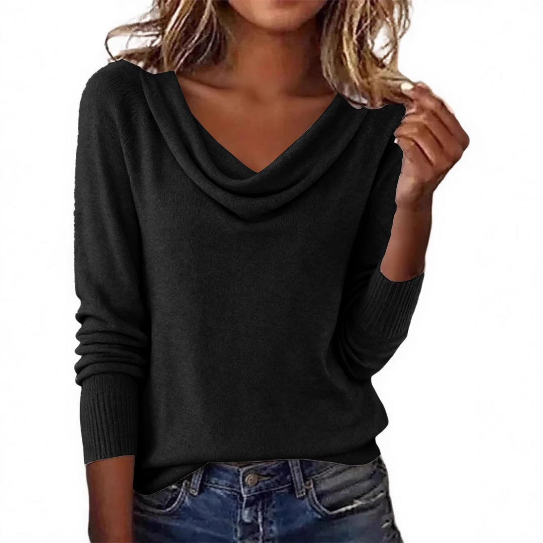 Damen Feiner Strickpullover mit Wasserfallkragen und Rippbündchen Shop Nory