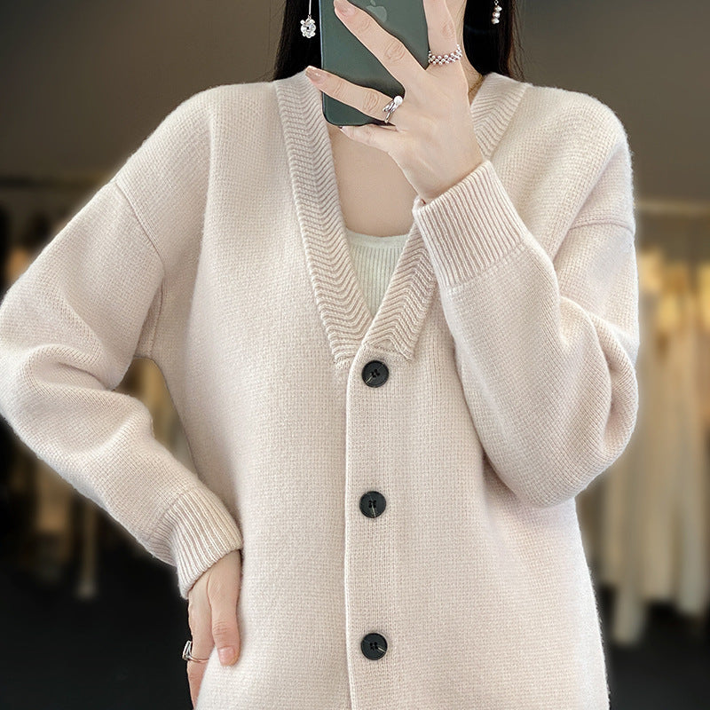 Damen Weicher Boxy-Longcardigan mit tiefem V-Ausschnitt und feiner Rippkante Shop Nory