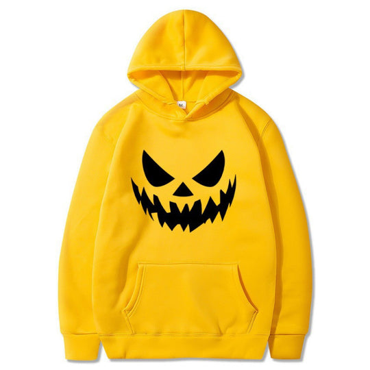 Unisex Kapuzenpullover mit gruseligem Kürbisgesicht-Print und Oversize Kängurutasche Shop Nory