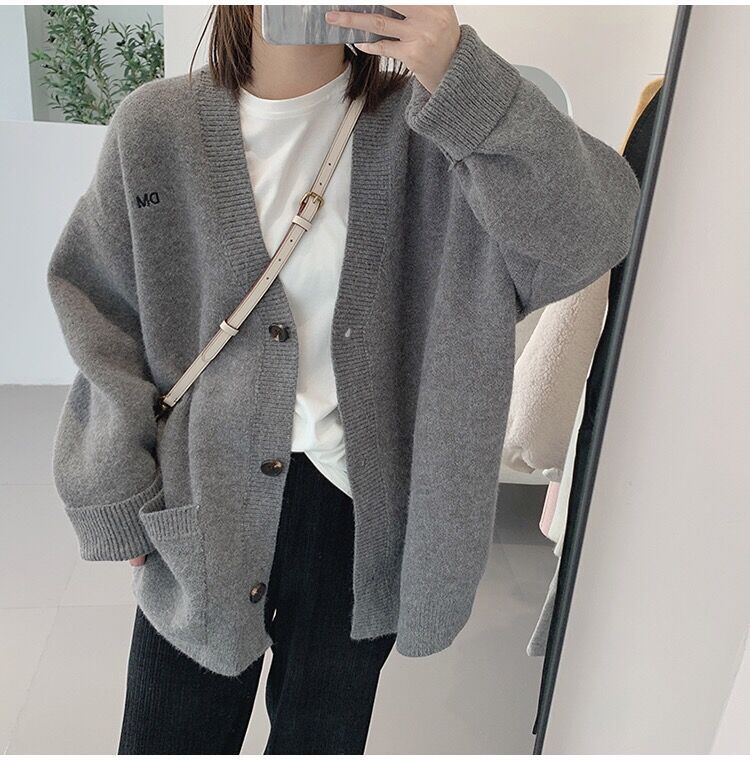 Damen Grob gestrickter Cardigan mit lässigem Schnitt und großen Taschen