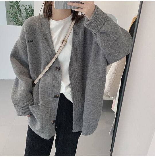 Damen Grob gestrickter Cardigan mit lässigem Schnitt und großen Taschen