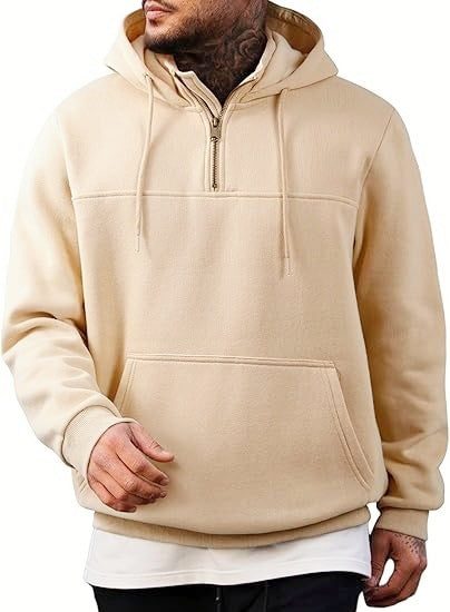 Herren Kapuzenpullover mit halbem Reißverschluss, Kängurutasche und gerippten Bündchen Shop Nory
