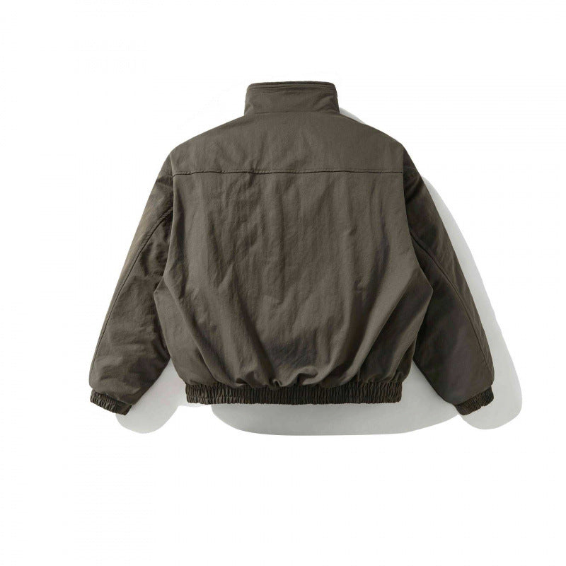 [Unisex Kurz geschnittene wattierte Bomberjacke mit Stehkragen, Reißverschluss und elastischem Saum] Shop Nory
