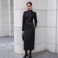 Damen Elegantes Etuikleid mit schmalem Stehkragen und Reißverschluss Shopnory