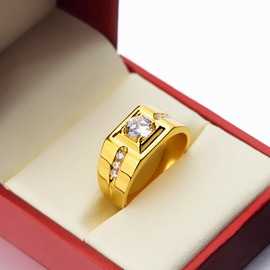 Herren eleganter Ring mit quadratischem Zirkonia und filigranen Akzenten Shop Nory