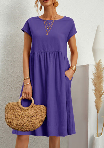 Damen Freizeitleinenkleid mit leichtem Schnitt und Taschen
