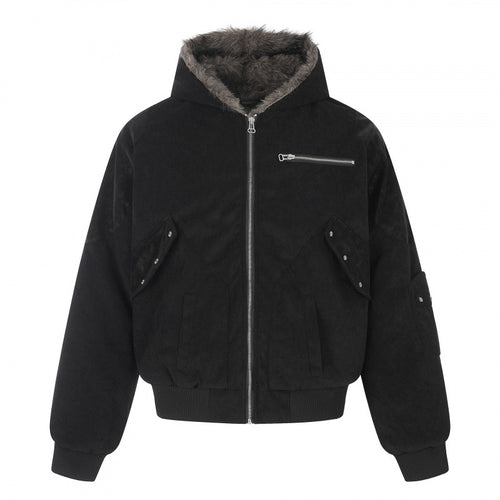 Unisex Oversize-gefütterte Kapuzen-Blousonjacke aus Velourslederimitat mit Teddyfutter Shop Nory
