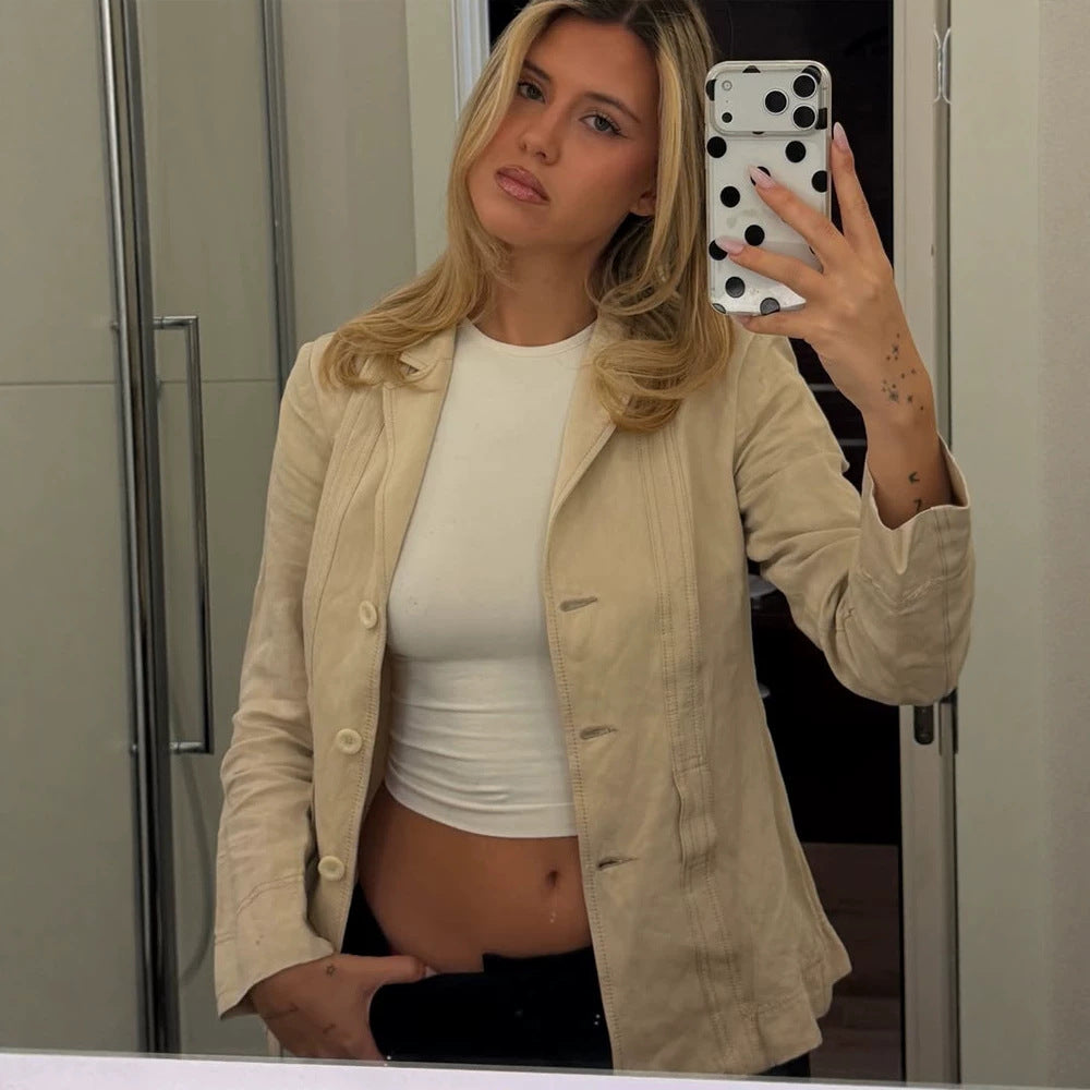 Damen Leichter strukturierter Leinenblazer mit Relaxed‑Fit, Ein-Knopf‑Verschluss & aufgesetzten Taschen Shop Nory