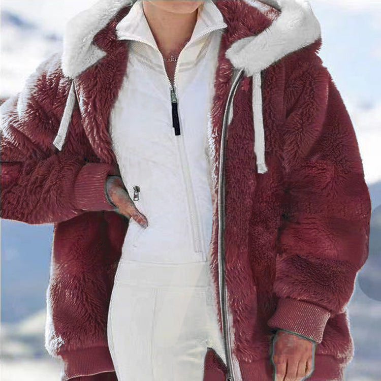 Damen nan kuschelige Kapuzen-Teddyjacke mit wattiertem Innenfutter und Rippbündchen Shop Nory