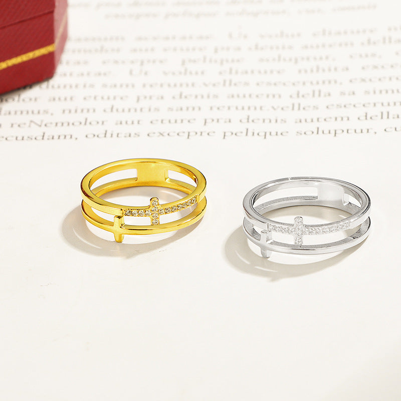 Damen Ring mit modernem Kreuzdesign und Zirkonia-Besatz Shop Nory