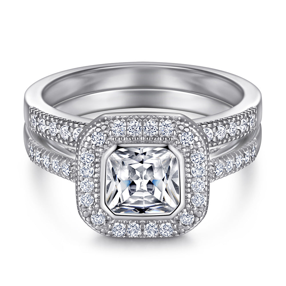 Damen Verlobungsring mit quadratischem Diamantsolitär und kunstvollen Zirkonia-Details Shop Nory