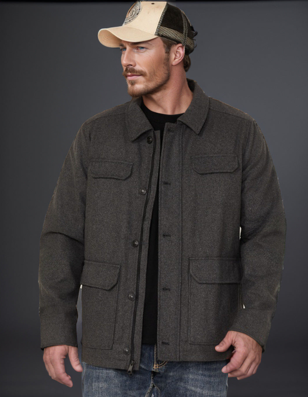 Herren Woll-Fieldjacke mit vier Pattentaschen und Hemdkragen Shop Nory