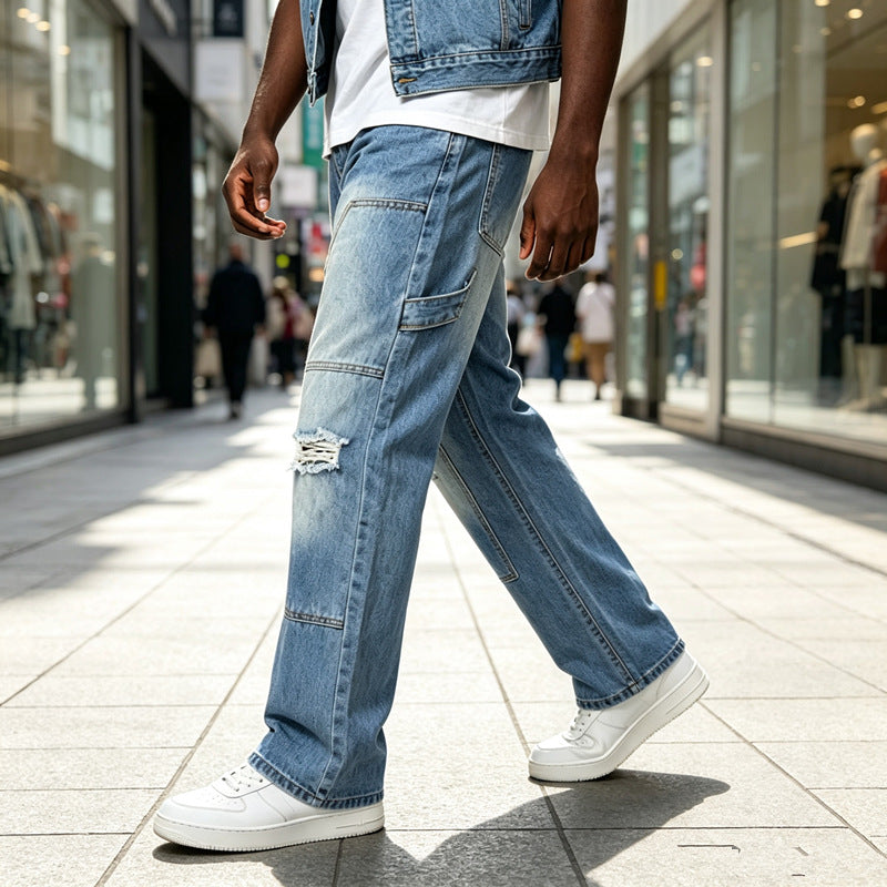 Herren Lässige Cargo-Jeans mit Riss-Details Shop Nory