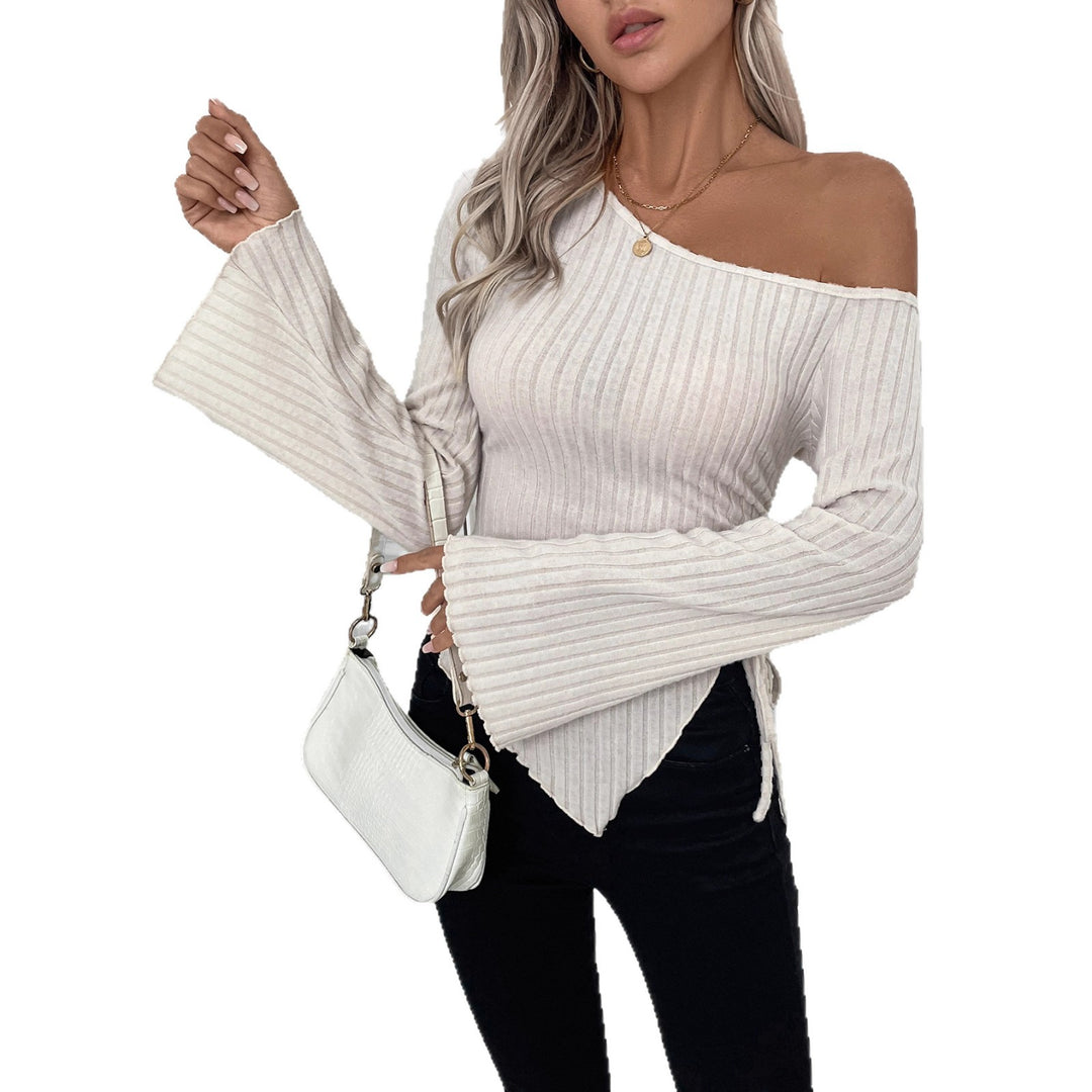 Damen Asymmetrisches Rippshirt mit schulterfreiem Schnitt und Zipfel-Saum Shop Nory