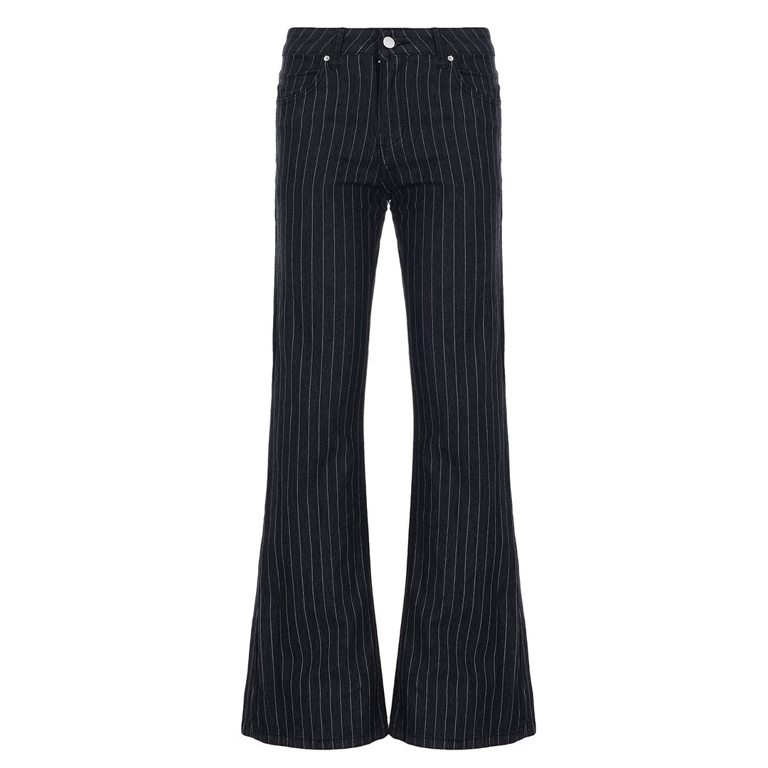 Damen nan taillierte Nadelstreifen Palazzo-Hose mit hohem Bund, Bügelfalte und weitem Bein Shop Nory