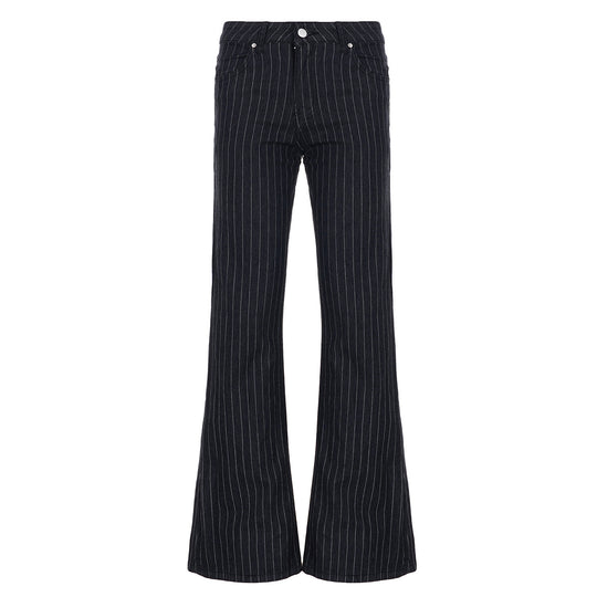 Damen nan taillierte Nadelstreifen Palazzo-Hose mit hohem Bund, Bügelfalte und weitem Bein Shop Nory