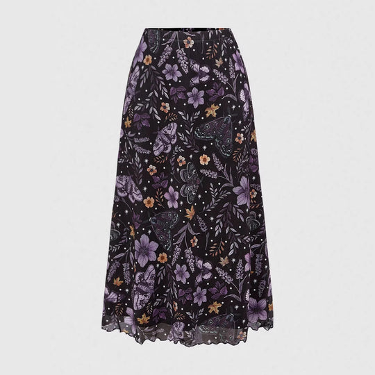 Damen Midirock aus Chiffon mit Blumen- und Schmetterlingsprint und elastischem Bund Shop Nory