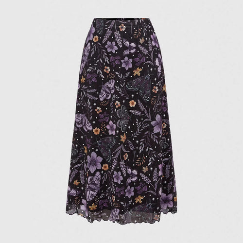 Damen Midirock aus Chiffon mit Blumen- und Schmetterlingsprint und elastischem Bund Shop Nory